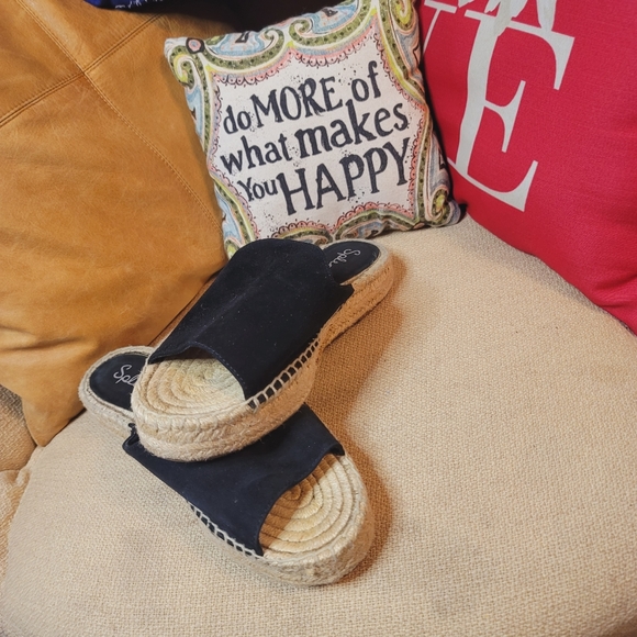 Splendid Black Suede Leather Slip On Espadrilles Slides Flats Black - Picture 8 of 8
